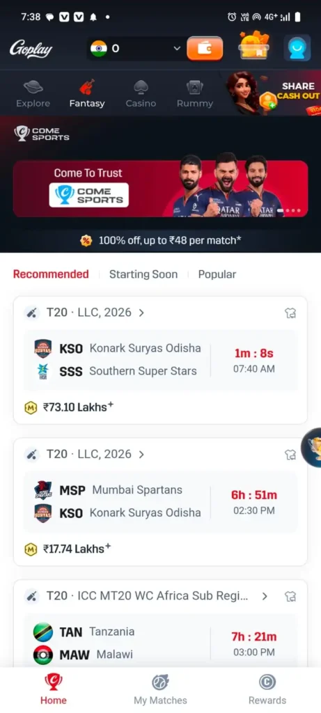 Goplay11 fantasy cricket app create team IPL 2026 Android